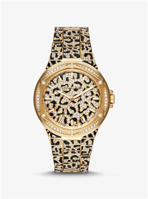 oversized lennox animal pavé gold-tone watch